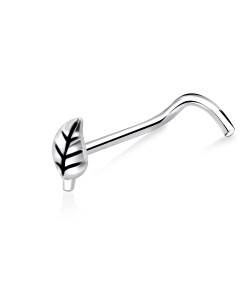 Leafy Shaped Silver Curved Nose Stud NSKB-365